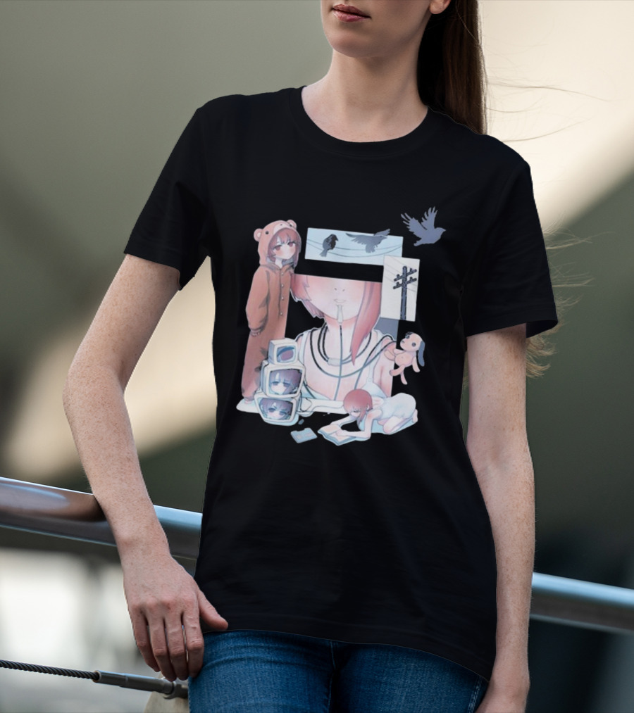 Serial Experiments Lain Wired Bear Hoodie Monitors And Flock Of Birds T-Shirt