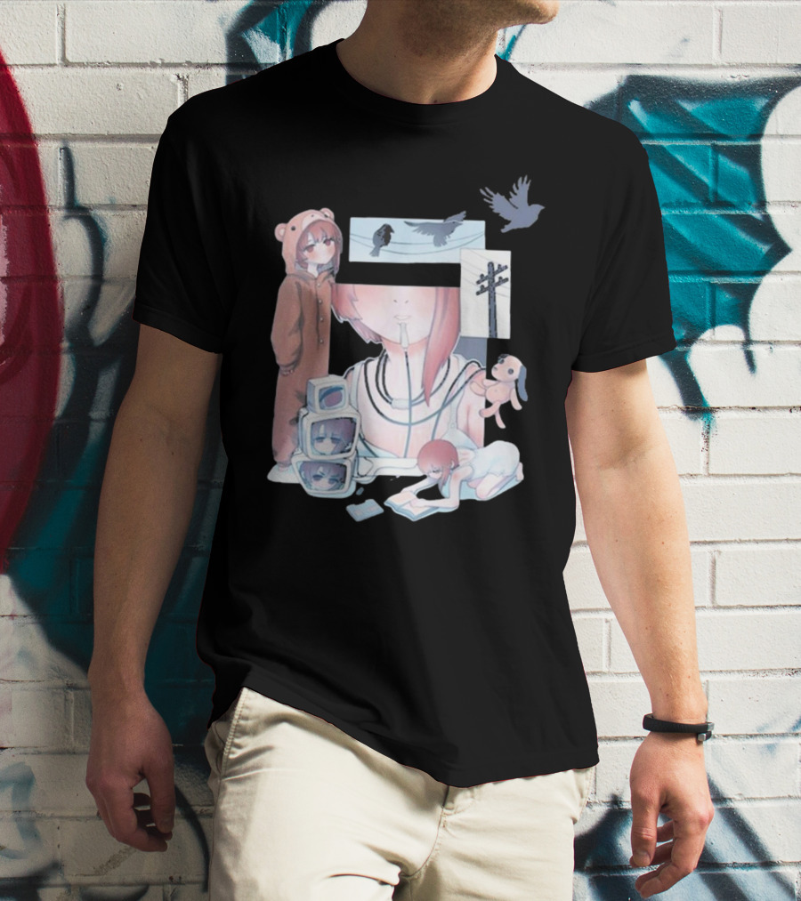 Serial Experiments Lain Wired Bear Hoodie Monitors And Flock Of Birds T-Shirt