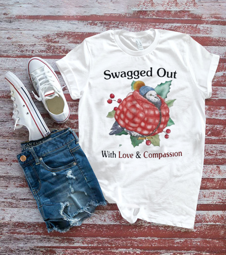 Swagged Out With Love And Compassion Pigeon In Cozy Jacket With Berries And Leaves T-Shirt