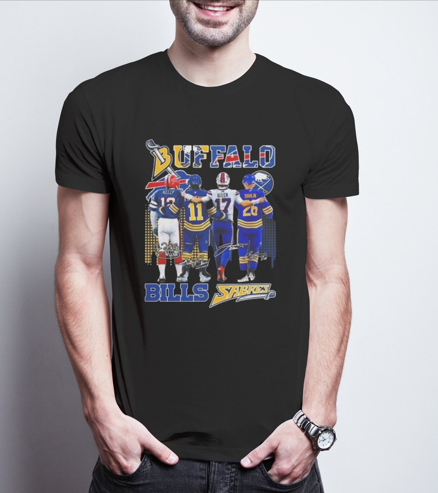 Buffalo Bills Sabres Kelly Perreault Allen Dahlin Signatures T-Shirt