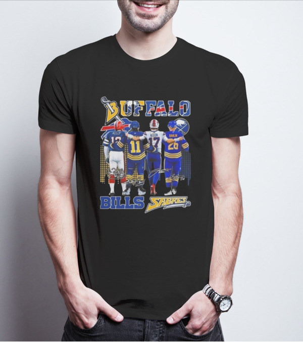 Buffalo Bills Sabres Kelly Perreault Allen Dahlin Signatures T-Shirt