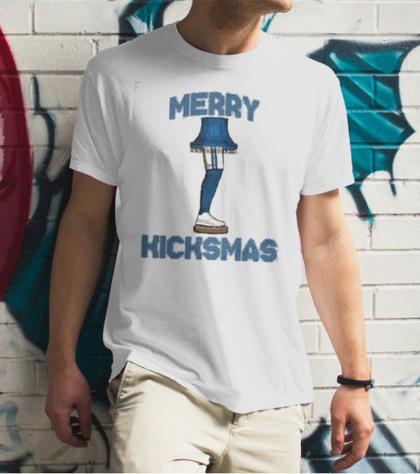 Detroit Lions Merry Kicksmas Leg Lamp Blue Football T-Shirt