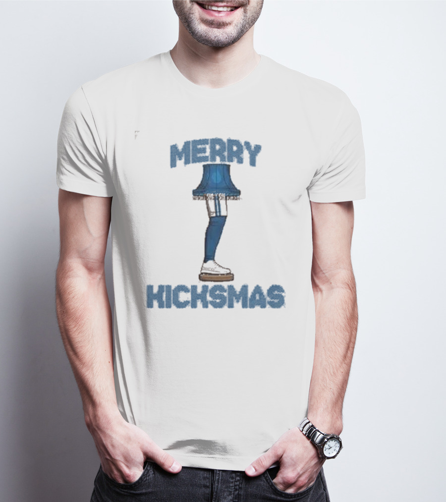 Detroit Lions Merry Kicksmas Leg Lamp Blue Football T-Shirt