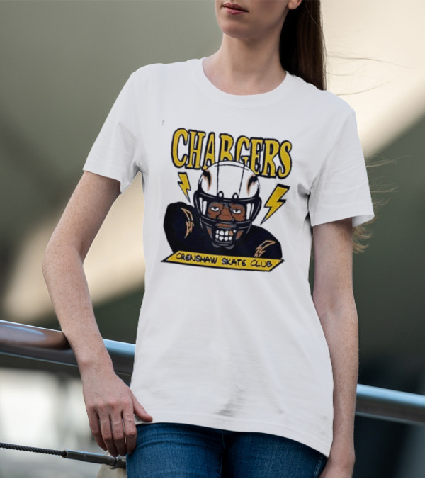 Chargers Crenshaw Skate Club Football Helmet Lightning Player T-Shirt