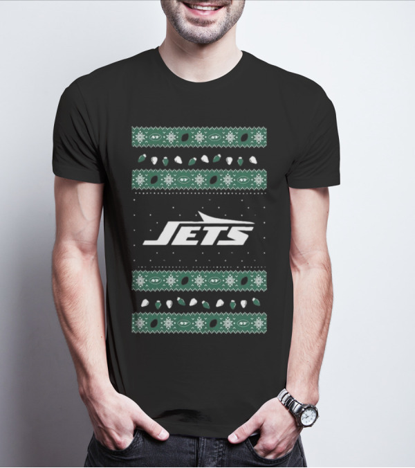 New York Jets Ugly Holiday Lights T-Shirt