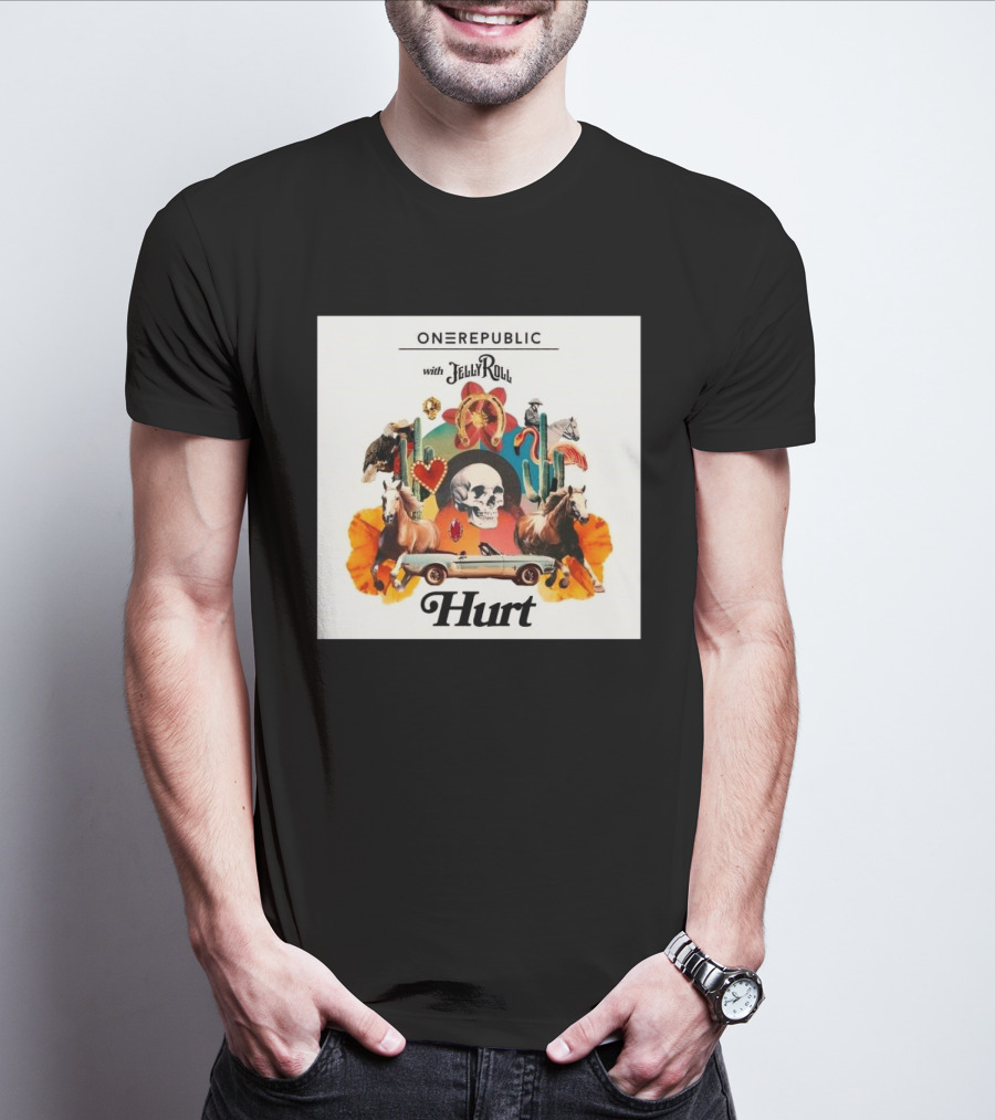 ONEREPUBLIC With JELLY ROLL Hurt Retro Collage Of Horses And Cactus T-Shirt