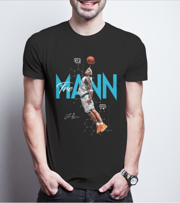 Tre Mann Vertical Jump Basketball Dunk 37.2 Inches Charlotte Hornets T-Shirt