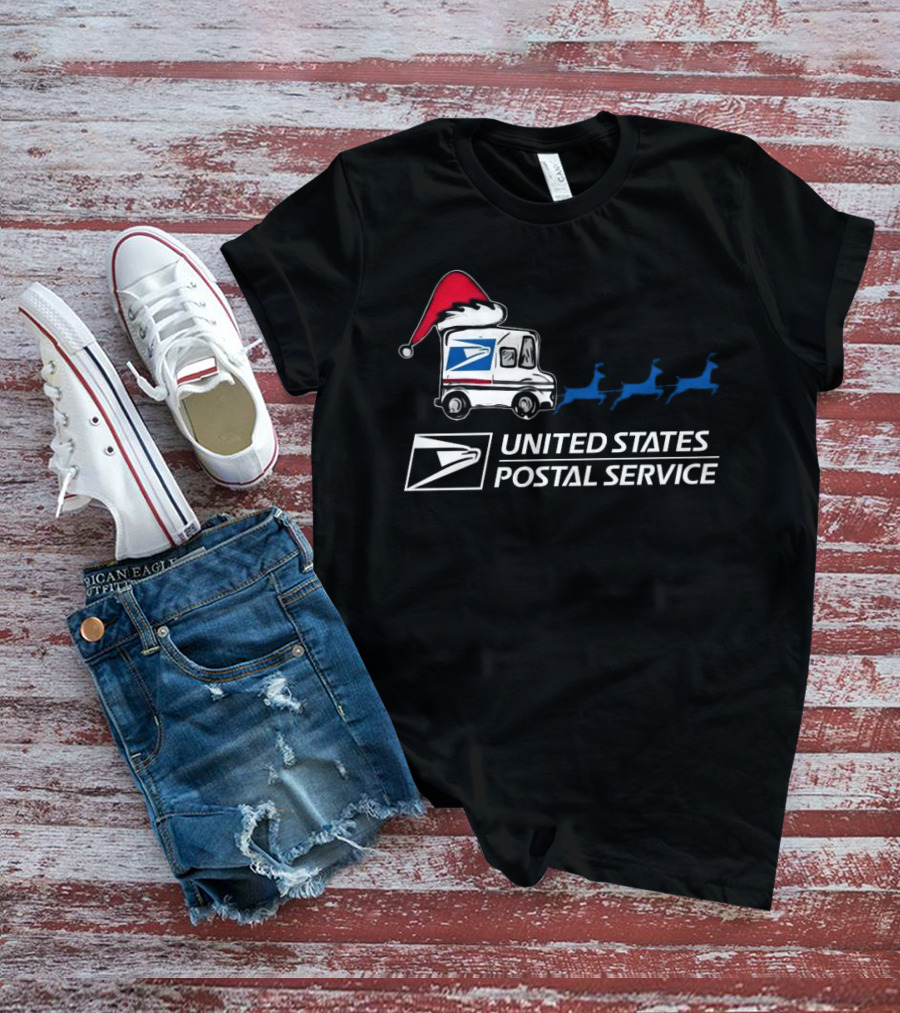 USPS Reindeer Santa Hat Truck United States Postal Service Christmas T-Shirt