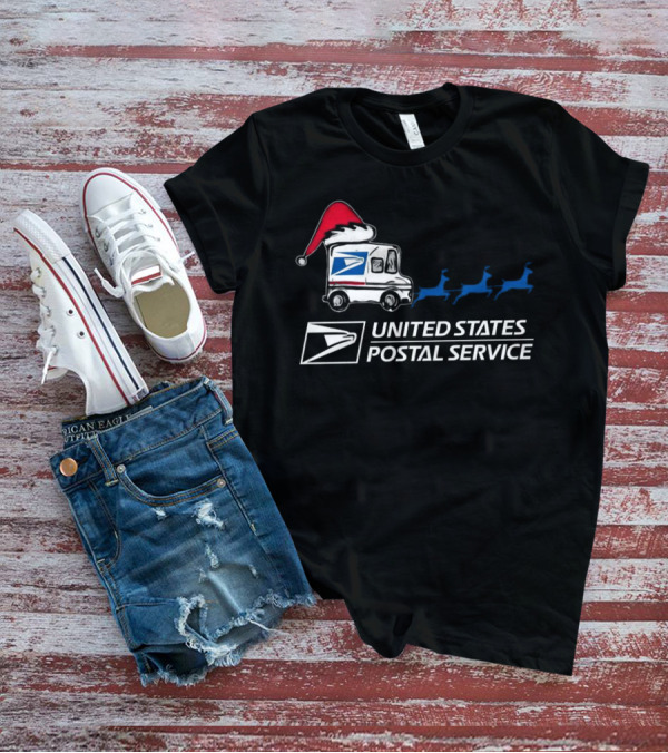 USPS Reindeer Santa Hat Truck United States Postal Service Christmas T-Shirt