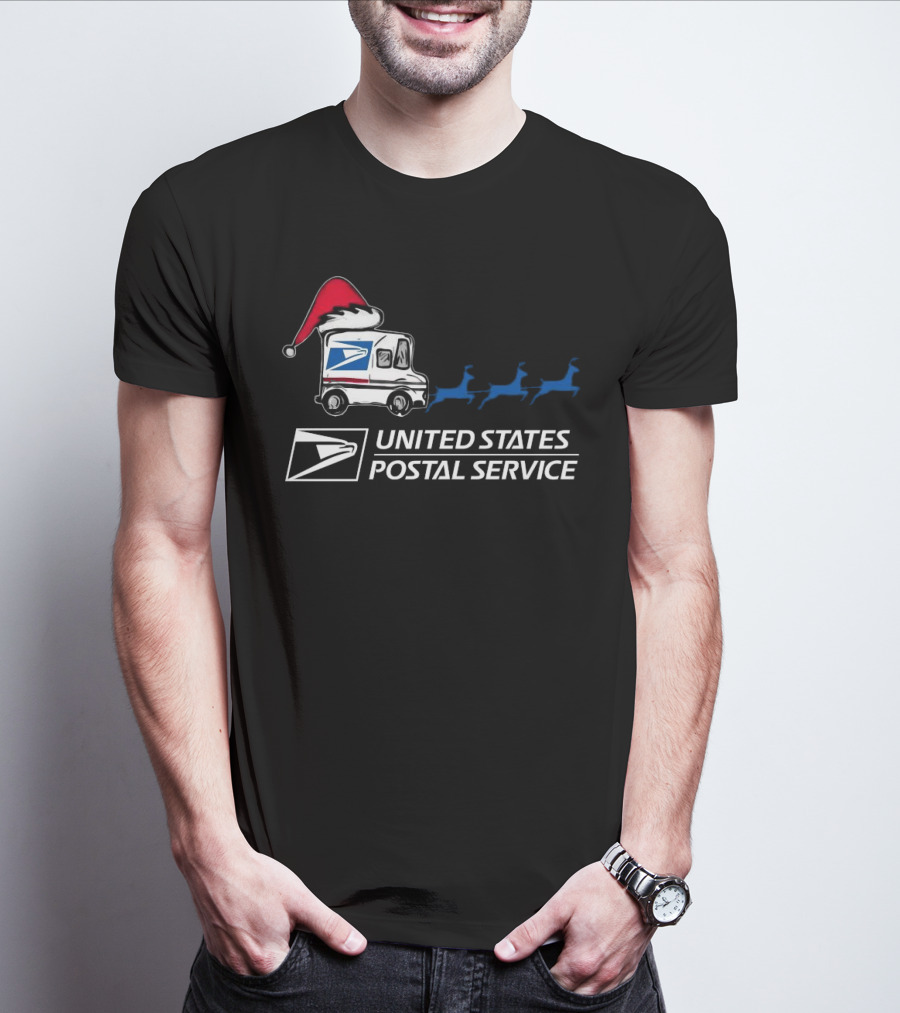 USPS Reindeer Santa Hat Truck United States Postal Service Christmas T-Shirt