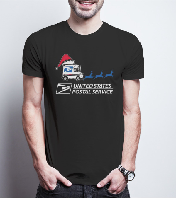 USPS Reindeer Santa Hat Truck United States Postal Service Christmas T-Shirt