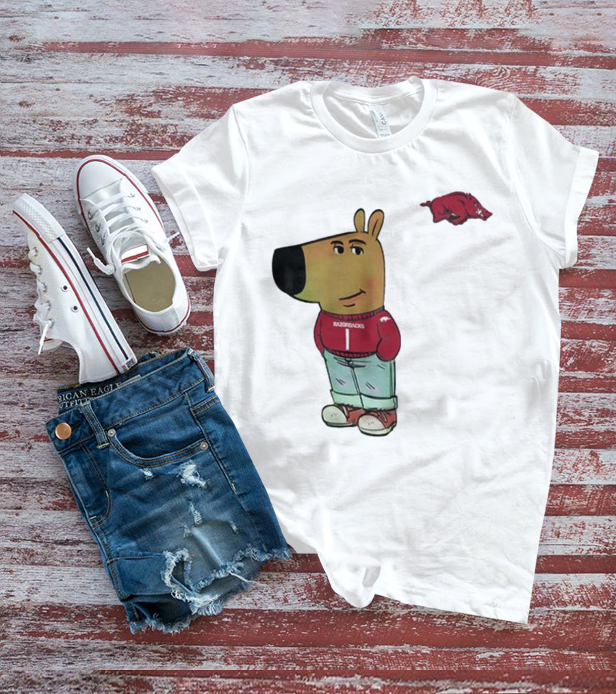 Arkansas Razorbacks Chill Guy Mascot With Cartoon Character In Red Sweater And Jeans T-Shirt