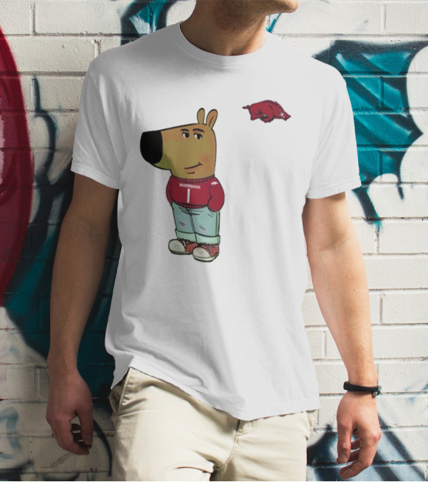 Arkansas Razorbacks Chill Guy Mascot With Cartoon Character In Red Sweater And Jeans T-Shirt