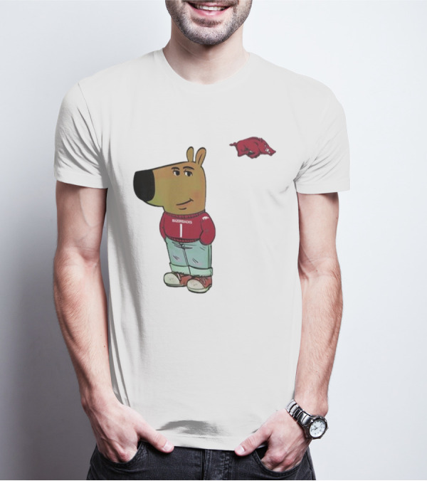 Arkansas Razorbacks Chill Guy Mascot With Cartoon Character In Red Sweater And Jeans T-Shirt