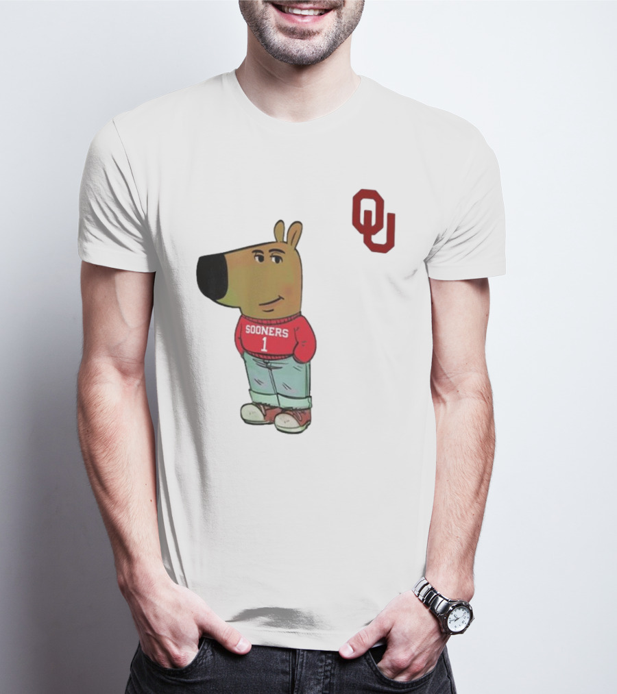 Oklahoma Sooners Chill Guy Cartoon Mascot Standing With OU Logo T-Shirt