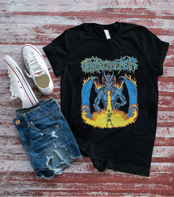 Gatecreeper Blue Dragon Breathing Fire With Fiery Surroundings T-Shirt