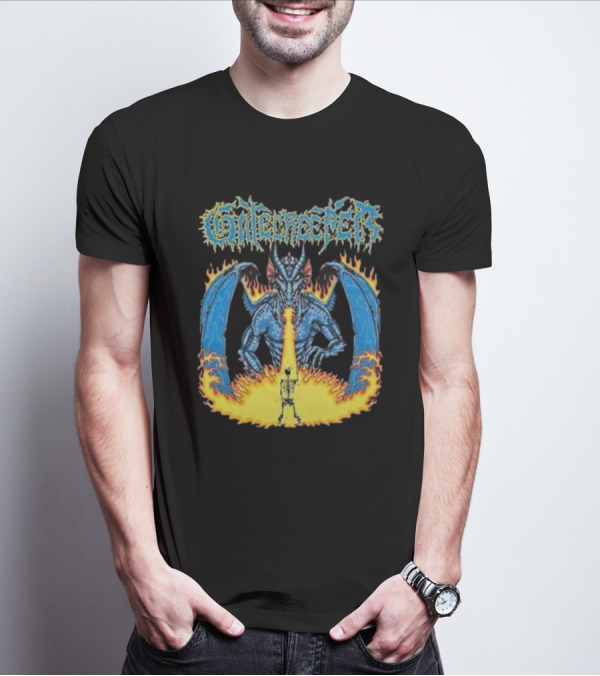 Gatecreeper Blue Dragon Breathing Fire With Fiery Surroundings T-Shirt