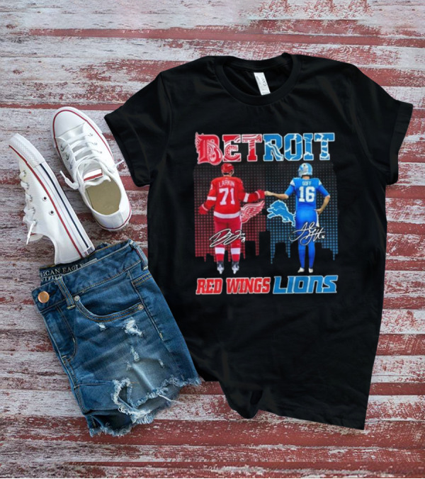Larkin 71 Detroit Red Wings Goff 16 Detroit Lions Signature Collaboration T-Shirt