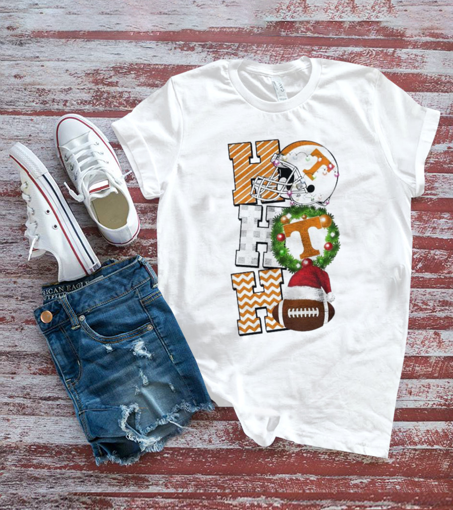 Tennessee Volunteers Football Christmas Ho Ho Ho Helmet Wreath Football T-Shirt