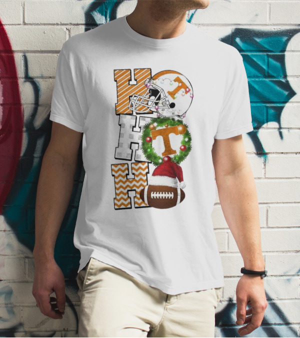 Tennessee Volunteers Football Christmas Ho Ho Ho Helmet Wreath Football T-Shirt
