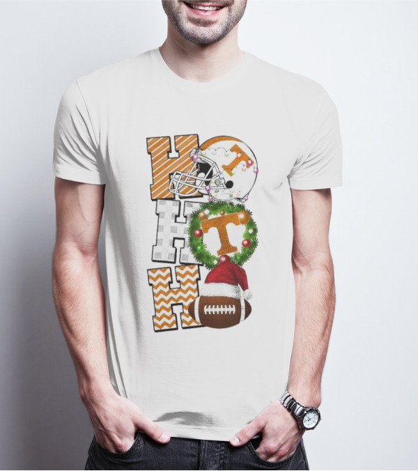 Tennessee Volunteers Football Christmas Ho Ho Ho Helmet Wreath Football T-Shirt