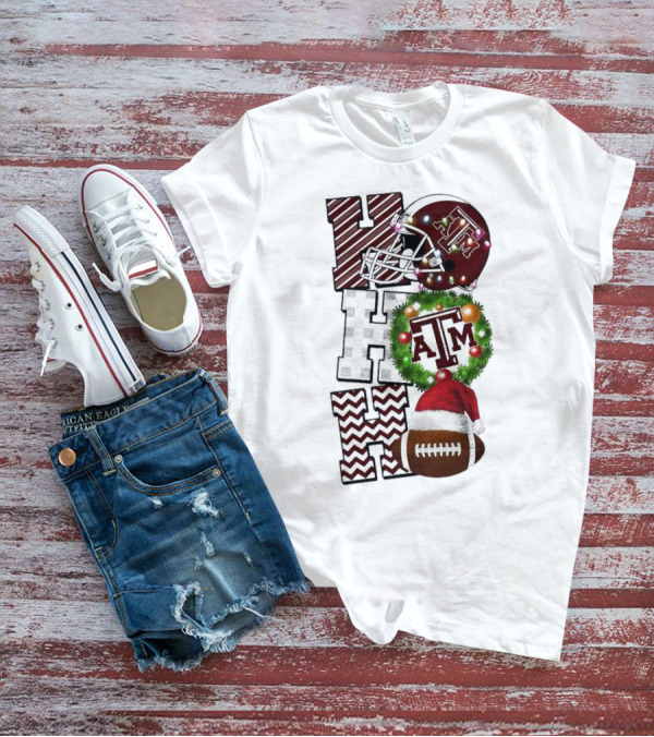 Texas A M Aggies Football Christmas Ho Ho Ho ATM Helmet Wreath Football T-Shirt