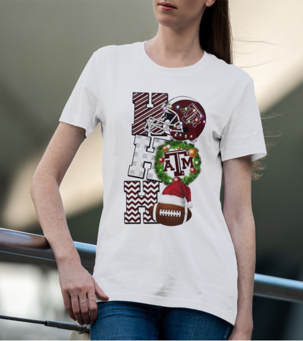 Texas A M Aggies Football Christmas Ho Ho Ho ATM Helmet Wreath Football T-Shirt