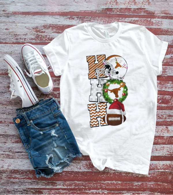 Texas Longhorns Football Christmas Helmet Wreath Santa Hat Game Day T-Shirt
