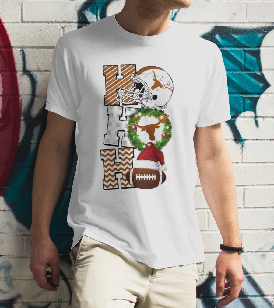 Texas Longhorns Football Christmas Helmet Wreath Santa Hat Game Day T-Shirt