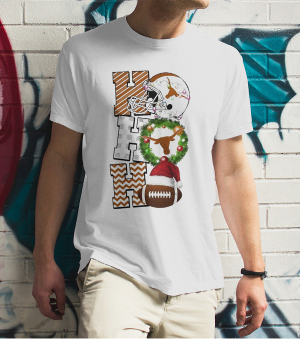 Texas Longhorns Football Christmas Helmet Wreath Santa Hat Game Day T-Shirt