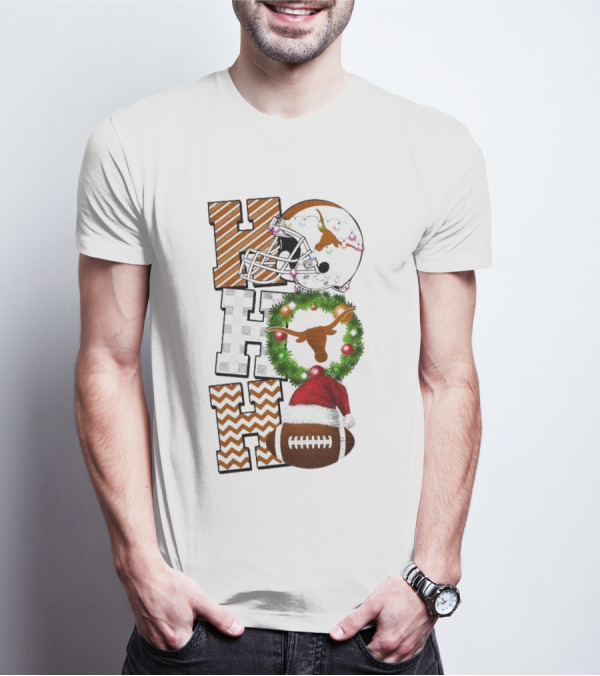 Texas Longhorns Football Christmas Helmet Wreath Santa Hat Game Day T-Shirt