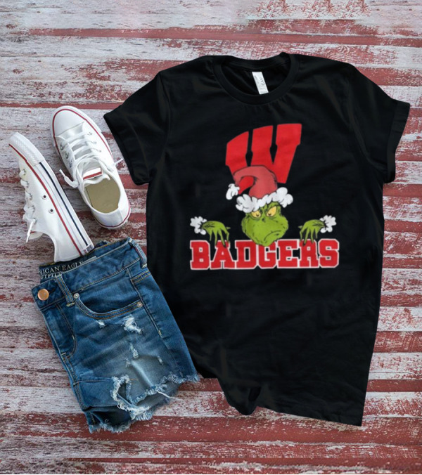 NCAA Wisconsin Badgers Grinch Christmas Football T-Shirt
