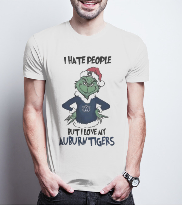 I Hate People But I Love My Auburn Tigers Grinch Christmas T-Shirt
