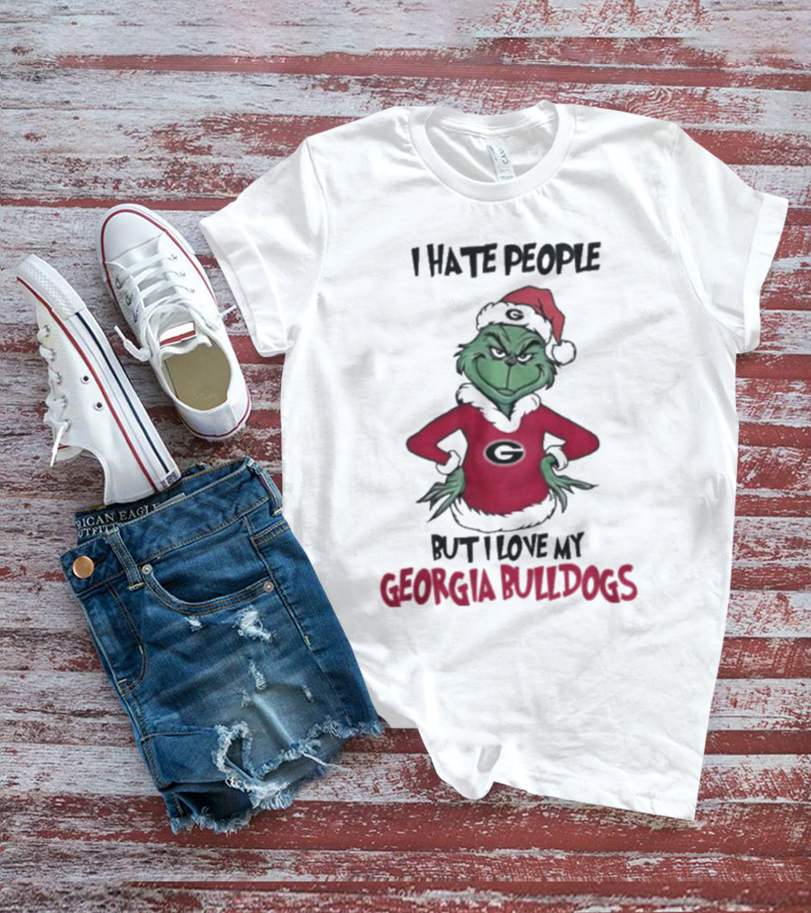 I Hate People But I Love My Georgia Bulldogs Grinch Christmas T-Shirt