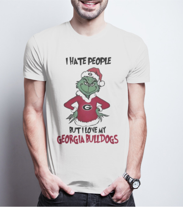 I Hate People But I Love My Georgia Bulldogs Grinch Christmas T-Shirt