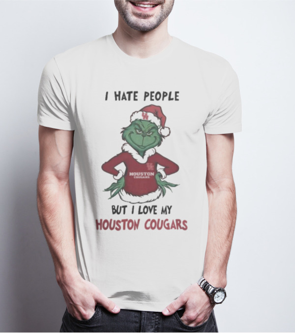 Grinch I Hate People But I Love My Houston Cougars Merry Christmas T-Shirt