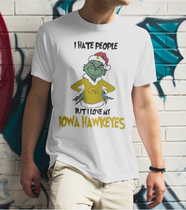 Grinch I Hate People But I Love My Iowa Hawkeyes Merry Christmas T-Shirt