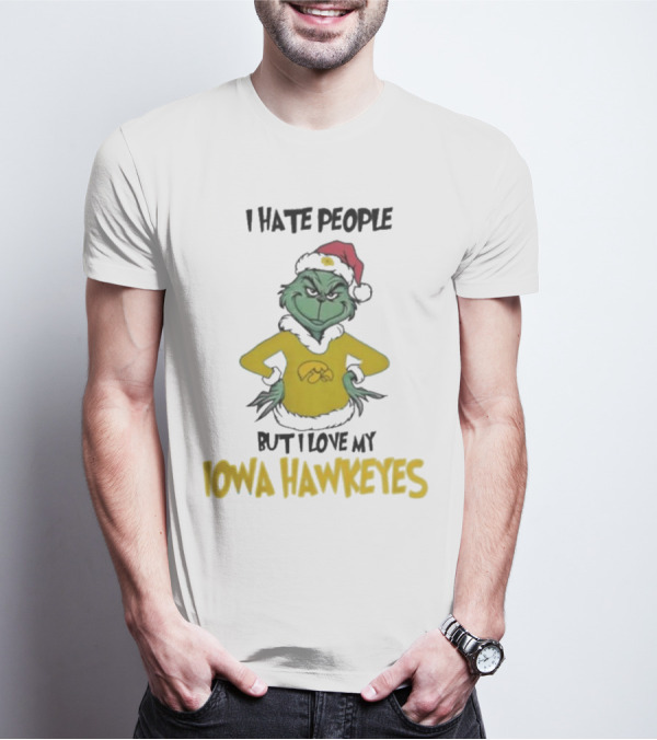 Grinch I Hate People But I Love My Iowa Hawkeyes Merry Christmas T-Shirt