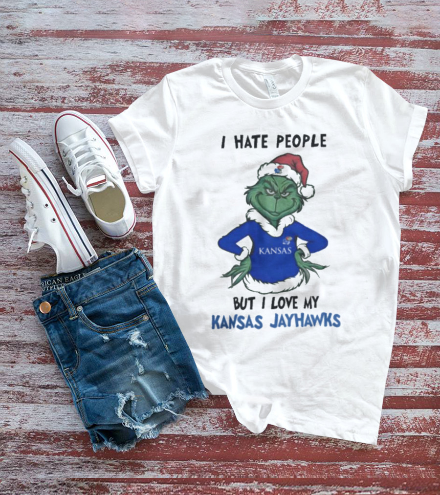I Hate People But I Love My Kansas Jayhawks Grinch Christmas T-Shirt