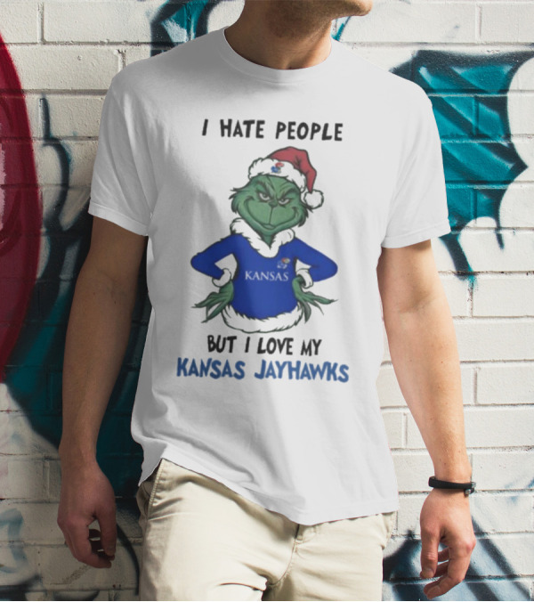 I Hate People But I Love My Kansas Jayhawks Grinch Christmas T-Shirt