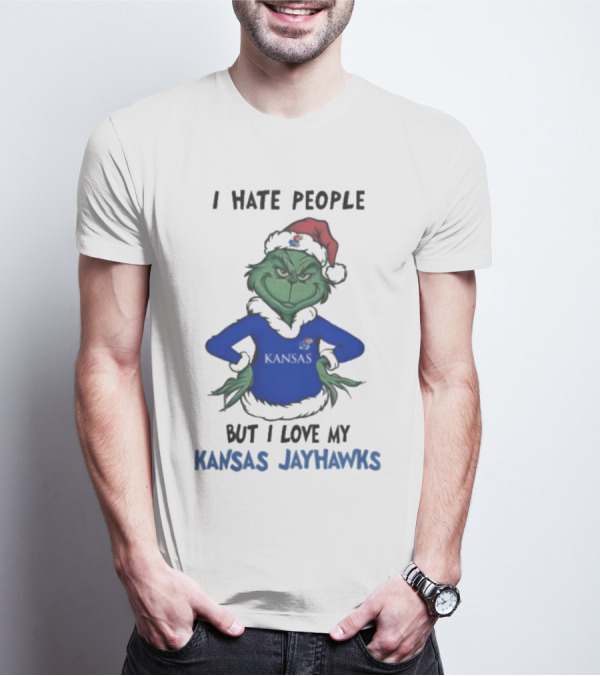 I Hate People But I Love My Kansas Jayhawks Grinch Christmas T-Shirt
