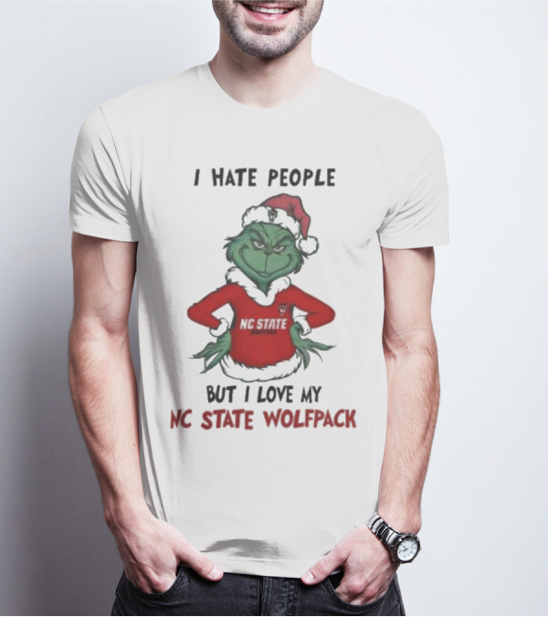I Hate People But I Love My NC State Wolfpack Grinch Christmas T-Shirt