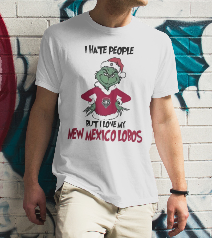I Hate People But I Love My New Mexico Lobos Grinch Merry Christmas T-Shirt