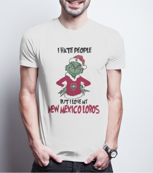 I Hate People But I Love My New Mexico Lobos Grinch Merry Christmas T-Shirt