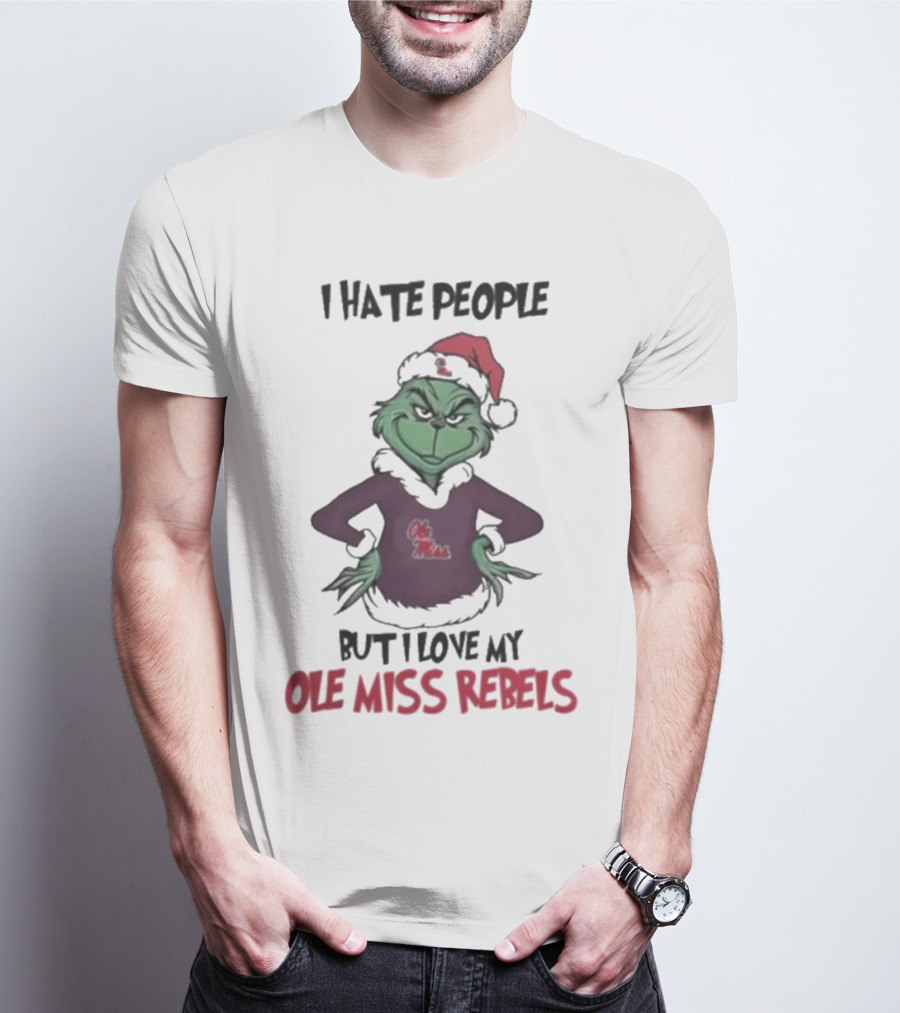 I Hate People But I Love My Ole Miss Rebels Grinch Christmas Football Fan T-Shirt