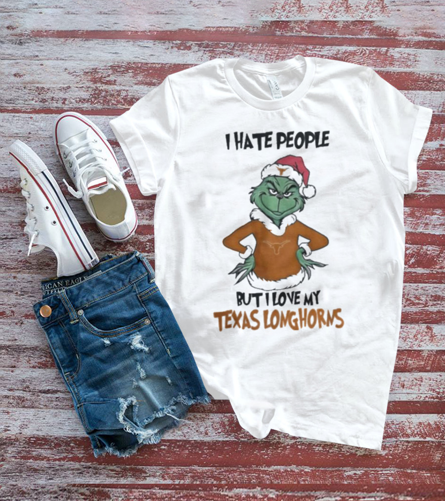 I Hate People But I Love My Texas Longhorns Grinch Christmas T-Shirt