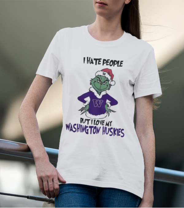 I Hate People But I Love My Washington Huskies Grinch Christmas T-Shirt