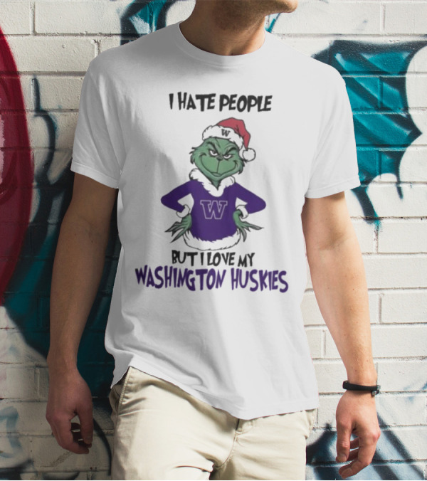 I Hate People But I Love My Washington Huskies Grinch Christmas T-Shirt