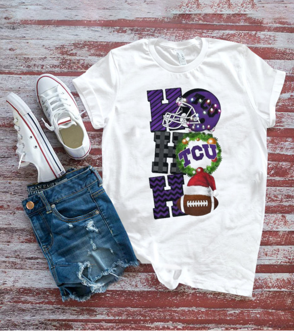 TCU Horned Frogs Football Christmas Ho Ho Ho Helmet And Wreath Game Day T-Shirt