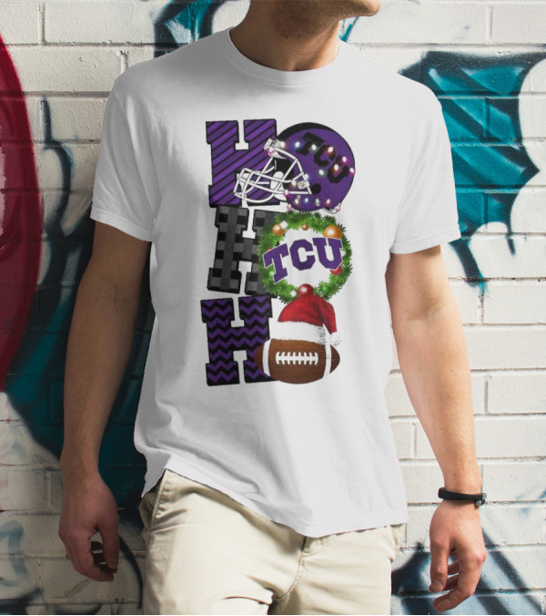 TCU Horned Frogs Football Christmas Ho Ho Ho Helmet And Wreath Game Day T-Shirt